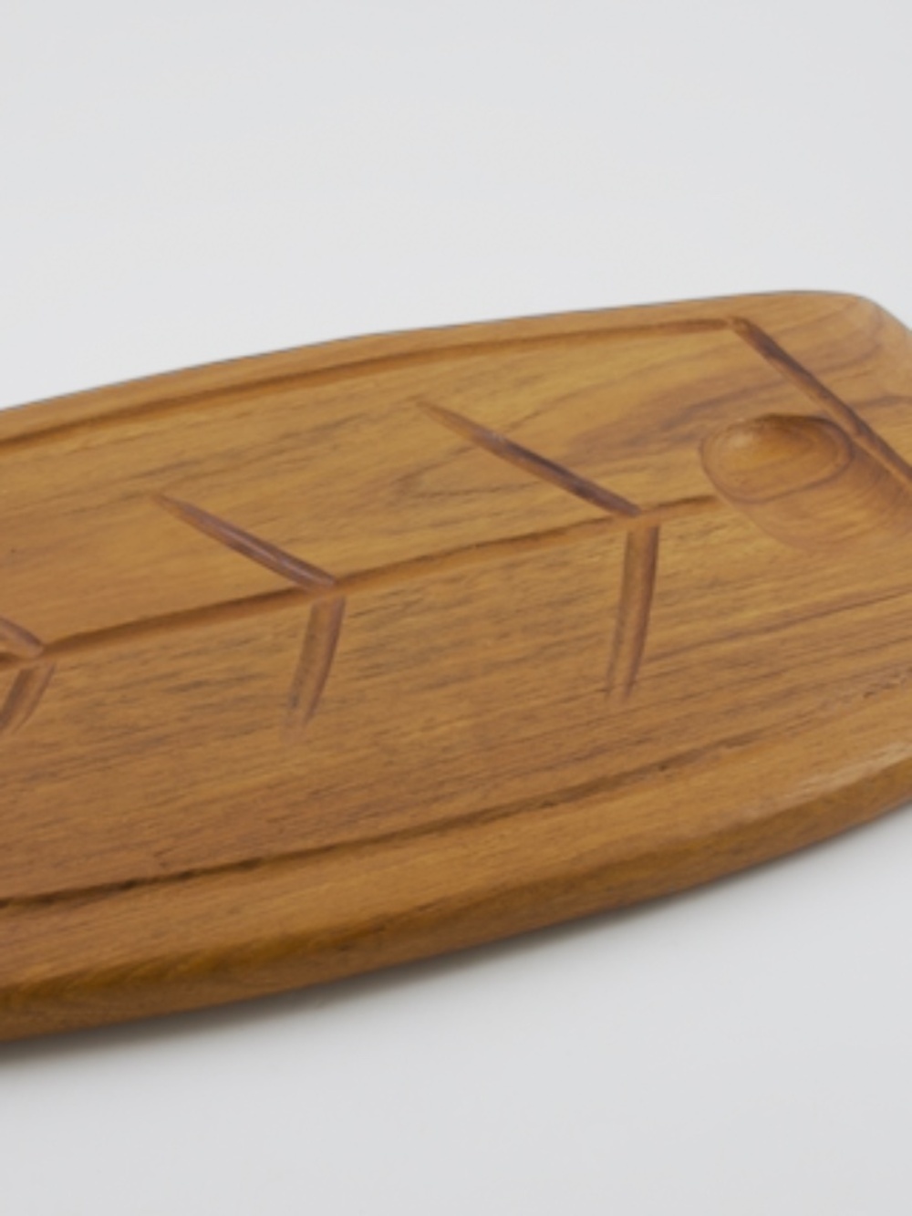 Vtg Danish Modern Teak Double Sided Meat Carving & Serving Board W/ Juice Well